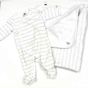 Janie & Jack Matching Set - 0-3 Month Pajamas and Swaddle Blanket, White/Gray